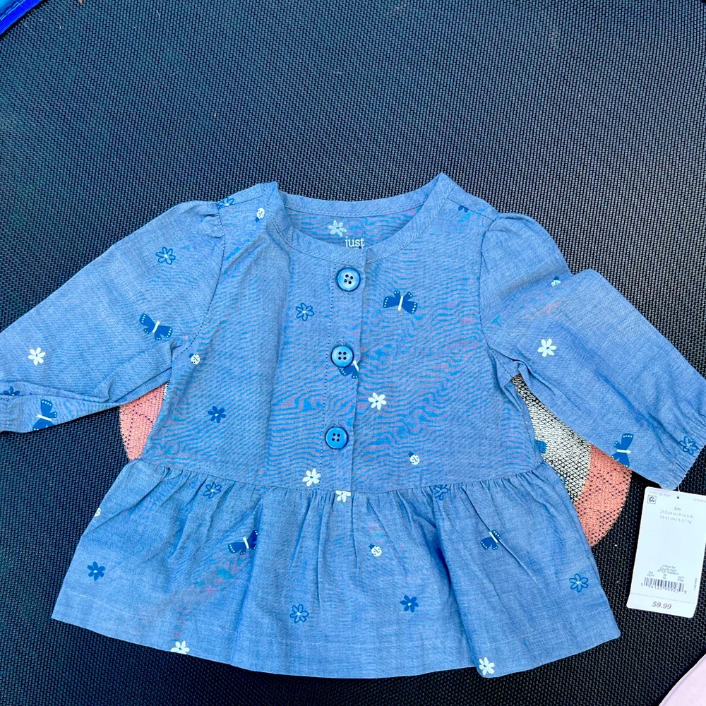 Blue Flower Butterfly Button Up Top Size 3 Month Carters Brand